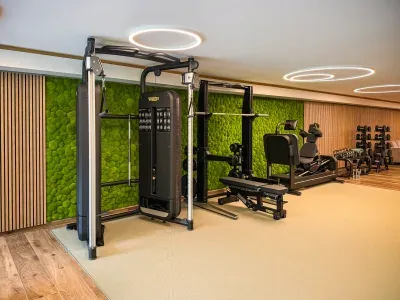 Private training room with acoustic moss walls between wooden slat panels